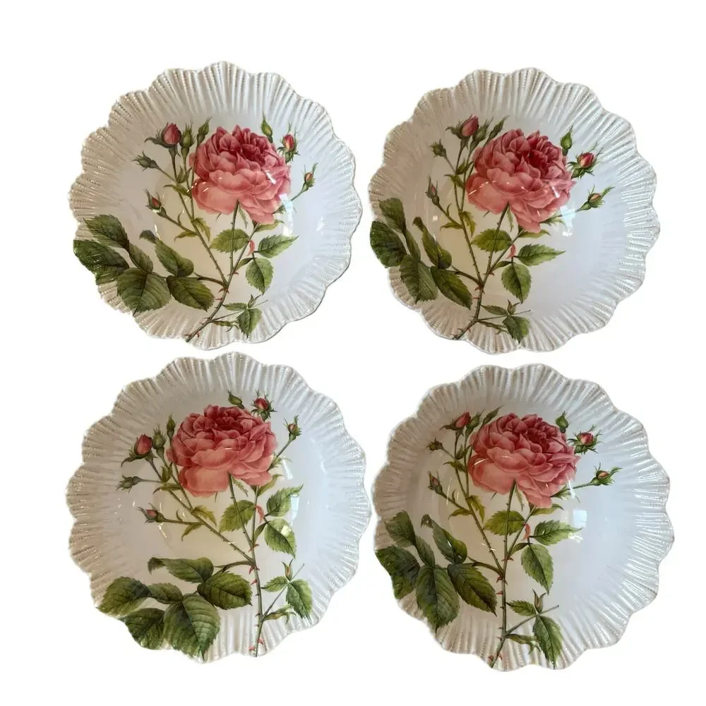 Soho Loft Spring Floral Melamine Bowls 7.5in Shabby Chic Set of 4 NEW